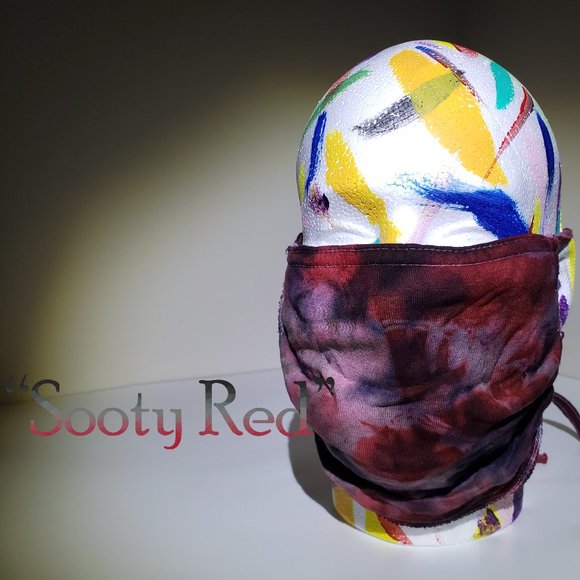 Hand-dyed 100% Cotton Pleated Face Covering - “Sooty Red” - Picture 1 of 3